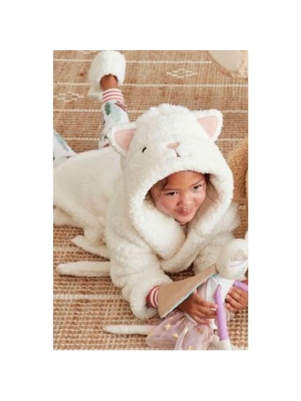 PBK Pottery Barn Kids Hooded Plush Sherpa Critter Robe Kitty Ears White Sz 4-6